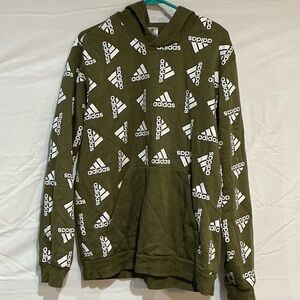Adidas Green Hoodie with White Logo Pattern